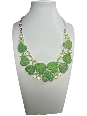 Green Titanium Druzy Heart 925 Silver Gemstone Necklace